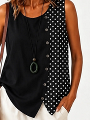 Women Crew Neck Color Block Polka Dot Sleeveless Casual Tank Top
