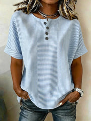 Women Striped Crew Neck Short Sleeve Casual Blouse