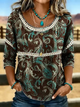 Women Crew Neck Half Sleeve Paisley Print Casual Blouse