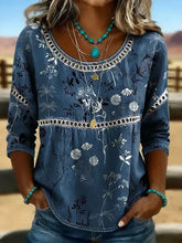 Women Crew Neck Half Sleeve Floral Print Casual Blouse