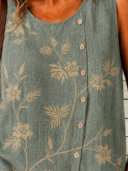 Casual Crew Neck Plants Green Sleeveless Women Tank Top