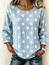 Textured Raised White Floral Crew Neck Half Sleeve Summer Blouse