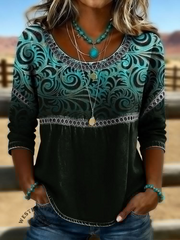 Crew Neck Half Sleeve Abstract Printing Regular Loose Blouse For Women