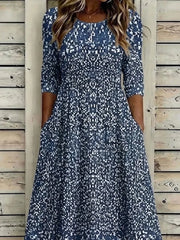 Women Abstract Summer Printing Dress Crew Neck Half Sleeve H-Line Dress