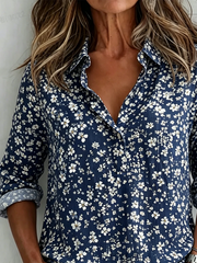 V Neck Long Sleeve Floral Regular Loose Shirt For Women
