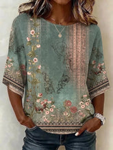 Crew Neck Half Sleeve Floral Printing Regular Fit Blouse For Women