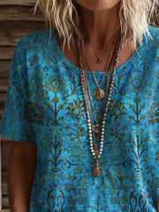 Casual Floral Crew Neck Short Sleeve T-shirt