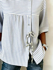 Crew Neck Half Sleeve Striped Regular Micro-Elasticity Loose Shirt For Women