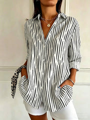 Shawl Collar Long Sleeve Abstract Graphic Regular Loose Shirt For Women