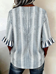 V Neck Half Sleeve Striped Regular Regular Fit Casual Blouse For Women
