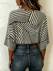 Women Abstract Stripes Half Sleeve Casual Blouse