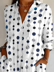 Shirt Collar Long Sleeve Polka Dots Regular Micro-Elasticity Loose Shirt For Women