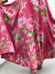 Pink Big Floral V Neck Sleeveless Tank A-Line Maxi Dress For Spring/Fall