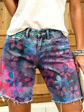 Ethnicity Gradation Abstract Flowers Women's Art Print Casual Denim Shorts