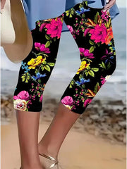 High Waist Print Soft Capri Pants Women Daily Casual