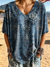 Women's Floral Print Cotton V-Neck Loose Top