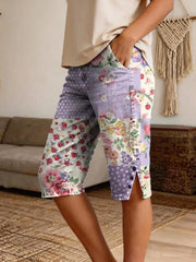 Women's Retro Patchwork Floral Art Print Casual Denim Shorts Share on Facebook