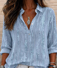 Blue Dot Abstract Shawl Collar Long Sleeve Shirt