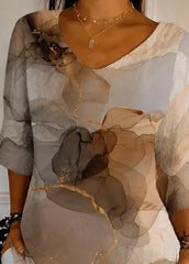 Brown Marble Ombre V-Neck 3/4 Sleeve Tee