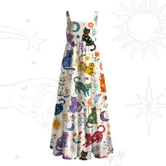 Rainbow Magic Cats Wide Strap Flowy Maxi Dress