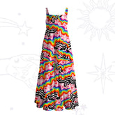 Groovy Melty Rainbow Hearts Wavy Wide Strap Maxi Dress