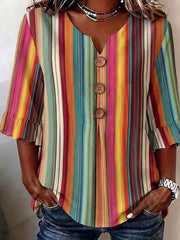 V Neck Half Sleeve Striped Regular Regular Fit Blouse For Women