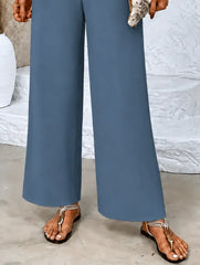 Textured Square Neck Long Sleeve Top & Wide Leg Pants Two-Piece Outfit Set