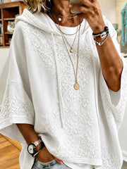 Floral Lace Embroidery Drawstring Hoodie