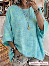 Ombre Tie Dye Waffle Knit Crew Neck Half Sleeve Top