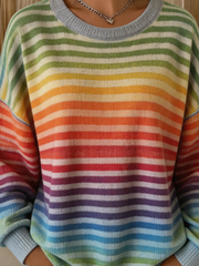 Gradient Rainbow Stripe Crew Neck Long Sleeve Casual Sweatshirt