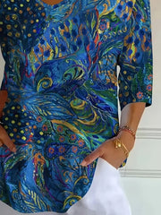 Casual Abstract V Neck Three Quarter Sleeve T-shirt