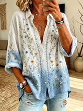 Women Floral Vintage Shirt Shirt Collar Long Sleeve Printing Top