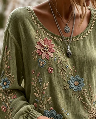 Women Floral Casual Blouse Crew Neck Long Sleeve Printing Top