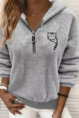 Long Sleeve Graphic Tops Cat Printed with Zipper Hoodies