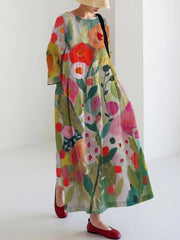 Floral Print Round Neck Long Sleeve Maxi Dress