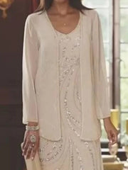Women's Long Sleeve Two Piece Set Spring Fall Coat and Skirt Elegant Party