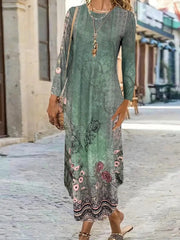 Geometric Long Sleeve Comfy Casual Maxi Dress