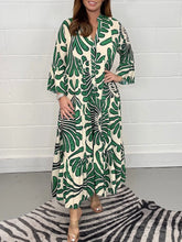 Geometric Shawl Collar Half Sleeve Comfy Casual Midi Dress
