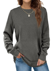 Plain Crew Neck Long Sleeve Loose T-shirt