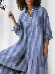 Buttoned Casual Shawl Collar Striped Jumpsuit