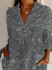 Geometric Sequins Shirt Collar Long Sleeve Loose Shirt