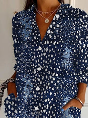 Ethnic Polka Dots Shirt Collar Long Sleeve Loose Shirt