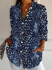 Ethnic Polka Dots Shirt Collar Long Sleeve Loose Shirt