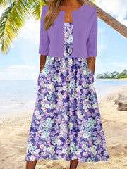 Women's Dementia Awareness Casual Violet Two-Piece Midi Dress