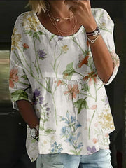 Vintage 3D Floral Print Crew Neck Half Sleeve T-Shirt