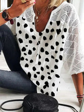 Polka Dots V Neck 3/4 Sleeves Casual Blouse