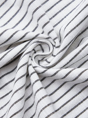 Women's Linen Striped Shirt Collar Three Quarter Sleeve Comfy Casual Short Dress