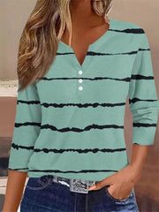 Green Vintage Striped Pattern V Neck Classic Blouse