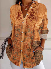 Ethnic Shirt Collar Long Sleeve Loose Shirt