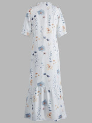Floral V-neck Half Sleeve Loose Fit Maxi Dress
